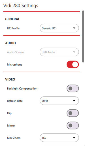 BCC screen showing microphone toggled ON