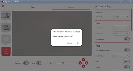 BCC screen showing device reboot request