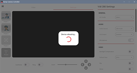 BCC screen showing device rebooting status